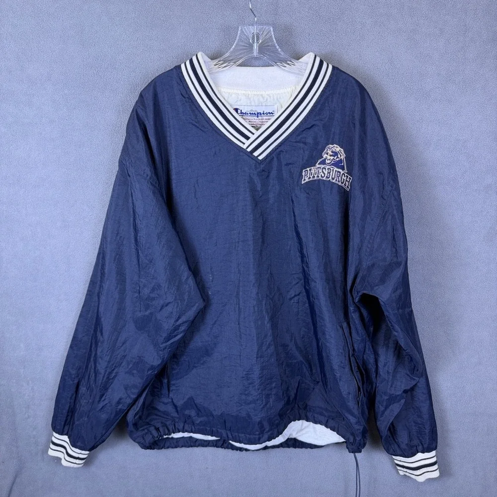 Champion Pro Line Men L Jacket Pittsburgh Embroidered Pullover Blue Vintage Read